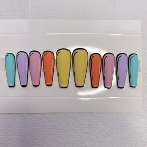Custom press on nails cartoon trend design, Size medium long coffin, Multicolor